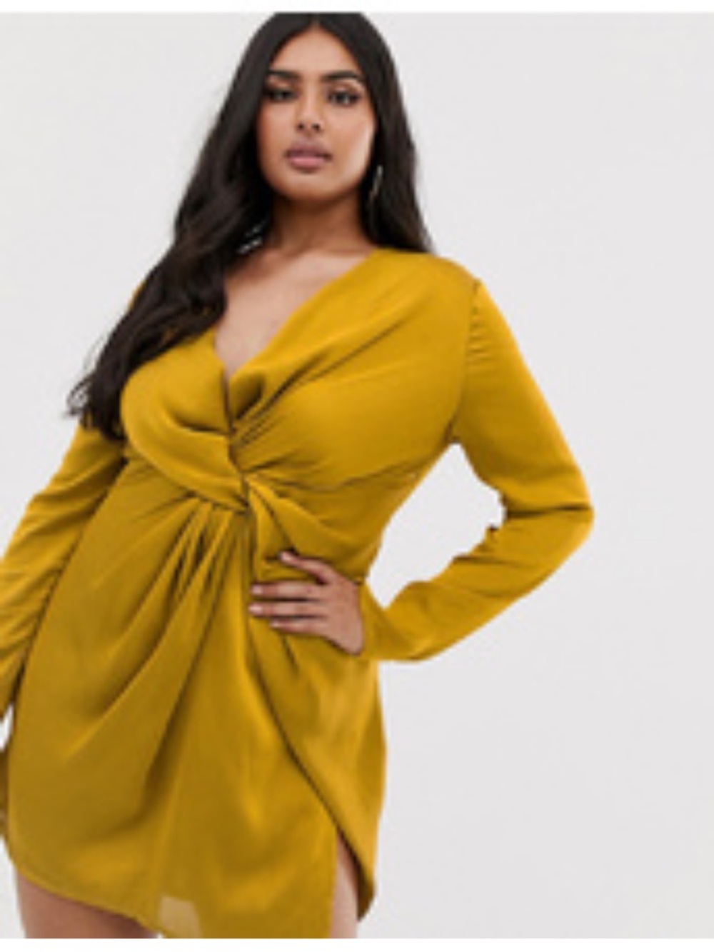 Club L London Mustard Satin Twist Front Mini Dress NWT